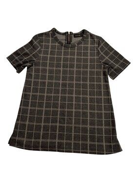 Roolee Checkered Short Sleeve Tunic Dress XXS Gray & White With Back Zipper